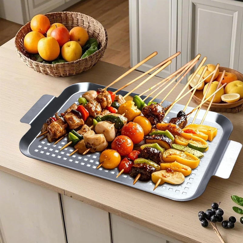 CookTime Grill Pan Set of 2, BBQ Grill Topper for Outdoor Grill, Stainless Steel Grilling Baskets with Holes and Handles, Perforated Food Tray Barbecue Accessories for Vegetable, Fish, Small x 2 - Image 4